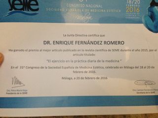 Premio ganador,mejor articulo cientifico SEME 2015