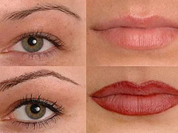 Antes y después en cejas y labios de una micropigmentación